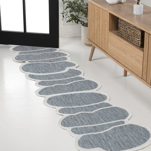 JONATHAN Y Rustic Abstract Indoor Outdoor Runner Rug 2X8 Blue/Cream, Jasper Modern for Backyard, Patio, Porch, Easy-Cleaning, High Traffic, Pet-Friendly, Non-Shedding (SHP101C-28)