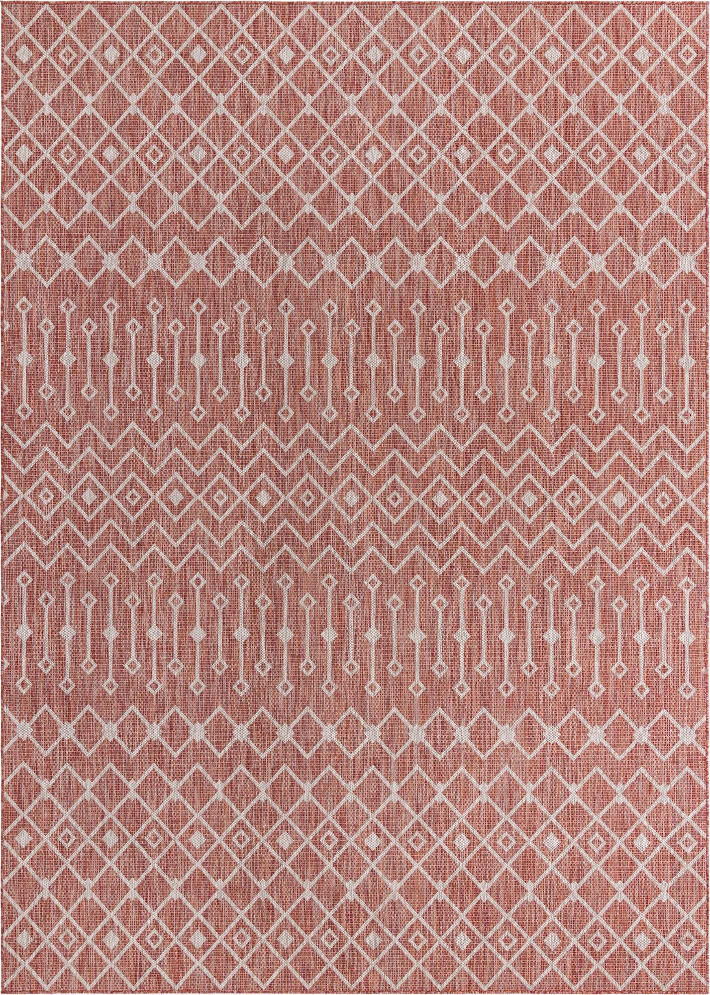 Unique Loom Outdoor Trellis Collection Area Rug - Tribal Trellis (10' x 14' 1" Rectangle, Rust Red/ Ivory)