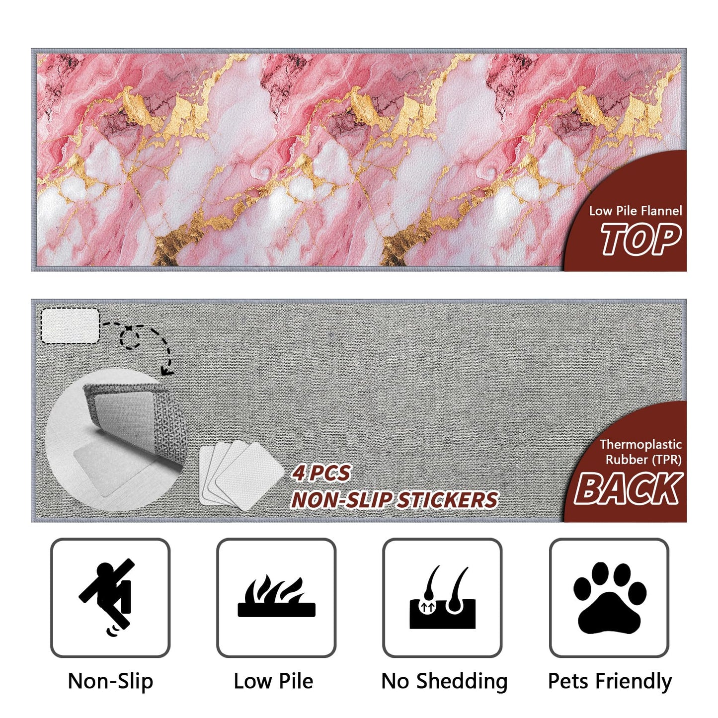 Yoozitrees Marble Runner Rug, 2x6ft, Pink White and Gold Runners for Hallways, Abstract Modern Luxury Runner Rug Non Slip Soft Home Decor