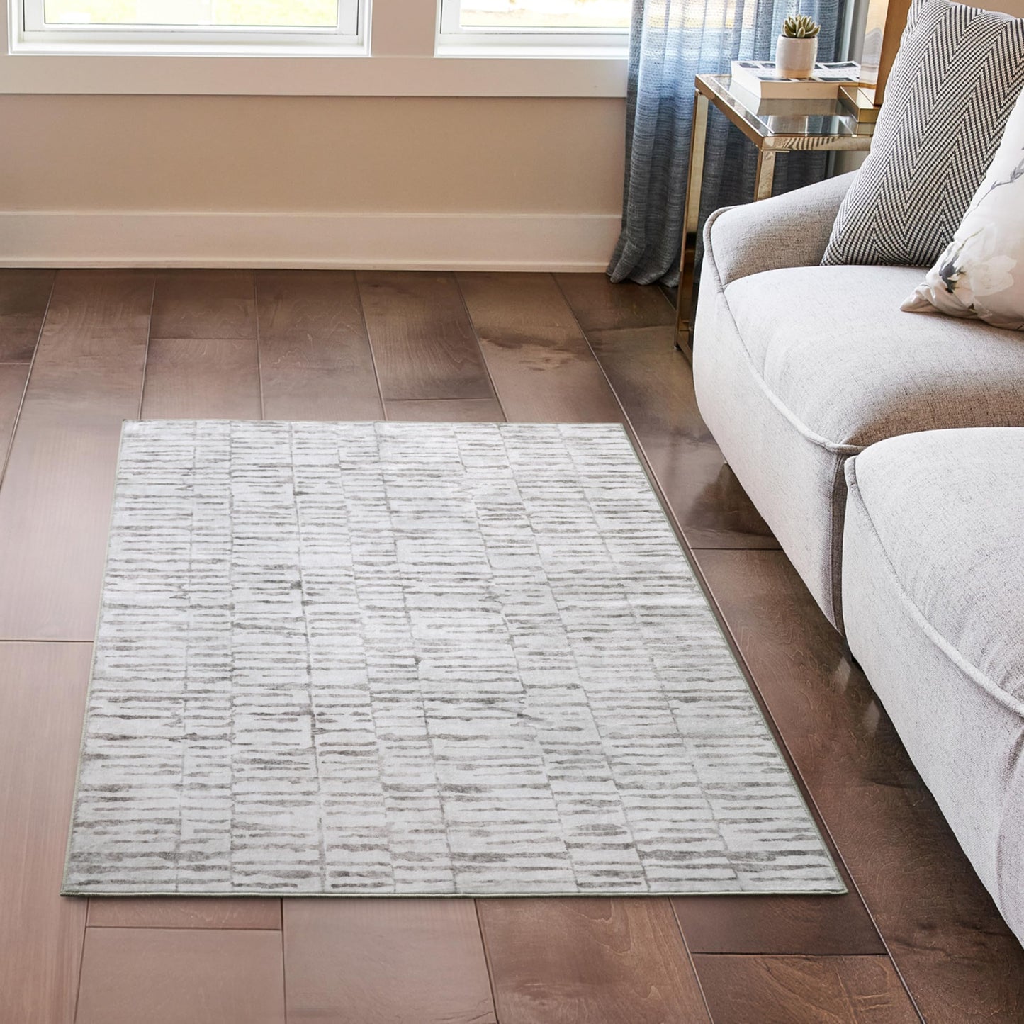 Wyatt & Ash Dream Mink Washable Strata Texture Beige/Cream Abstract 3' x 5' Accent