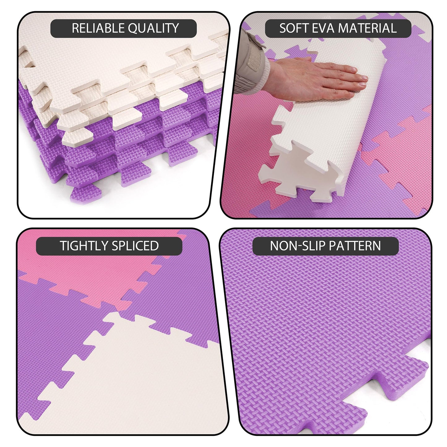 BalanceFrom 36-Pack 12x12 Inches EVA Interlocking Foam Play Tile Mat, Pink/Purple/Beige – 0.4-Inch Thick Non-Slip Puzzle Flooring for 36 Square Feet in Playroom, Nursery, or Playpen at Home