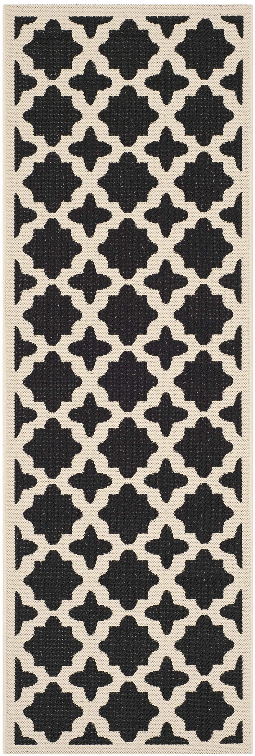SAFAVIEH Washable Rug Outdoor Courtyard Collection - 2'3" x 8' Runner, Black & Beige, Non-Shedding & Easy Cleaning, Ideal for Patio, Entryway, Mudroom, Hallway, Kitchen (CY6913-266)