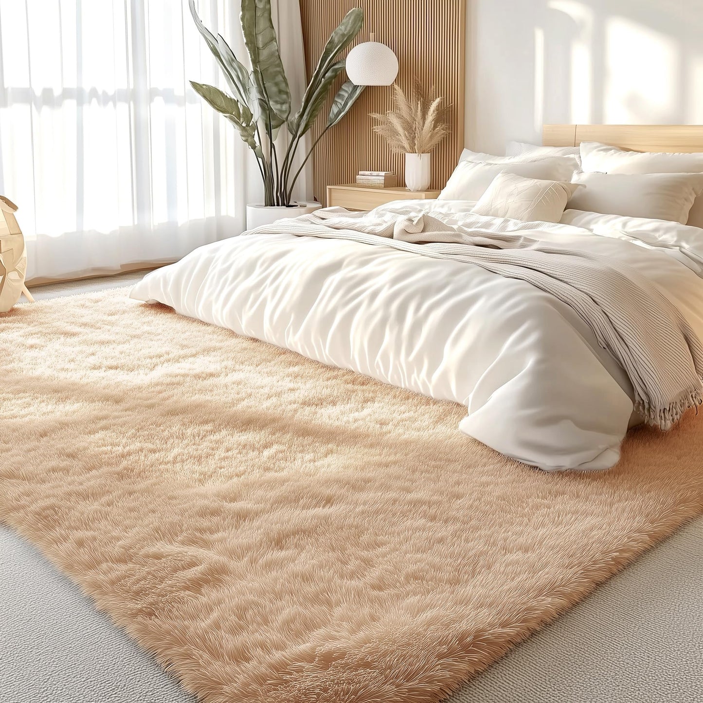 OLANLY 8x8 Machine Washable Large Area Rugs for Living Room, Bedroom, Soft Fluffy Shaggy Bedside Rug, Indoor Floor Carpet for Kids Girls and Boys, Dorms, Nursery, Home Decor Aesthetic, Beige