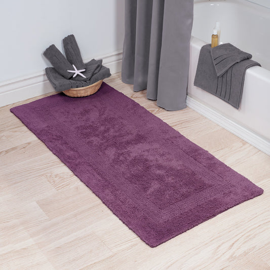 Lavish Home Reversible Long Bath Mat - 60x24-Inch Plush Cotton Bathroom Runner - Machine Washable Bath Mats for Bathroom, Kitchen, or Laundry Room (Eggplant)