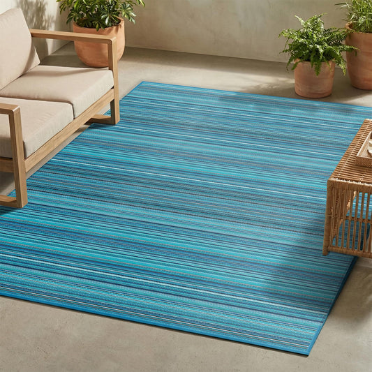 FH Home Outdoor Camping Rug - Waterproof, Fade Resistant, Reversible - Premium Recycled Plastic - Striped - Large Patio, Deck, Sunroom, RV - Havana - Turquoise - 9 x 12 ft Foldable