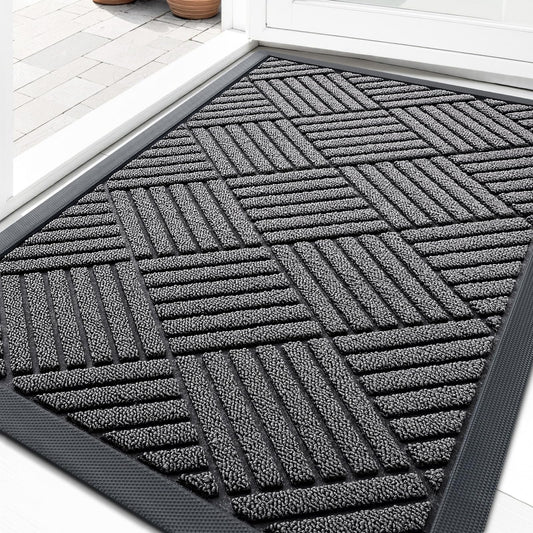 OLANLY Front Door Mat Outside Entrance 29.5x17, Absorbent, Heavy Duty Sturdy Natural Rubber Doormat Indoor Outdoor, Stain and Fade Resistant, Non-Slip Low Profile Floor Mat for Entryway, Grey Diamond