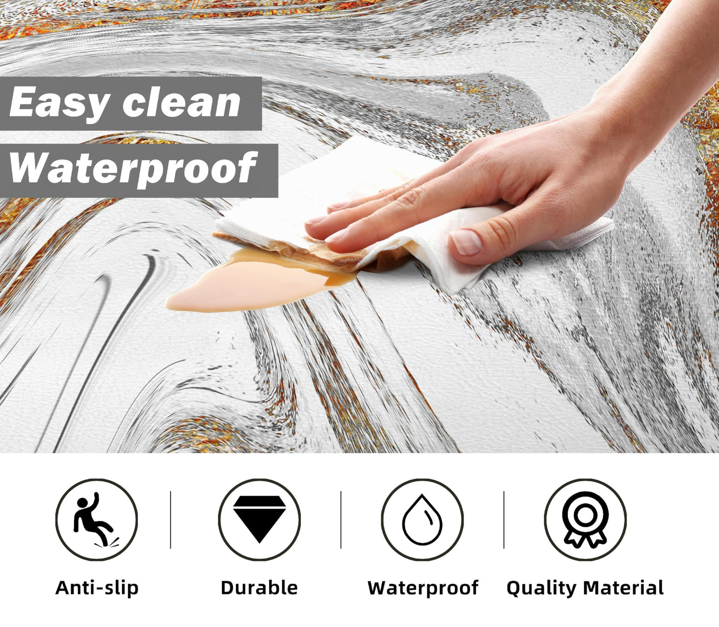 tubeamin Kitchen Mats for Floor Anti Fatigue Floor White Marble Cushioned Memory Foam Non Slip PVC Leather Padded Comfort Standing Rugs Set of 2, 17.3x28+17.3x47 Inch, 0.4 Inch Thick