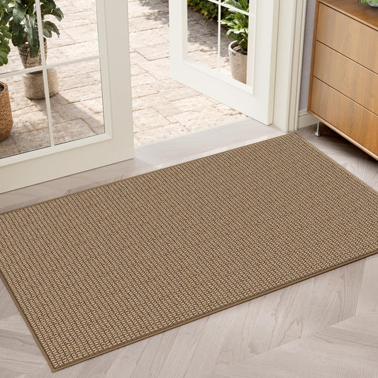 Atoping Indoor Door Mat 36"x60", Dirt Trapper Entryway Mat(Rolled-Up, No Creases), Non-Slip Absorbent Doormat for Front Door Inside Entrance, Low Profile Floor Mats with Rubber Backing, Light Brown