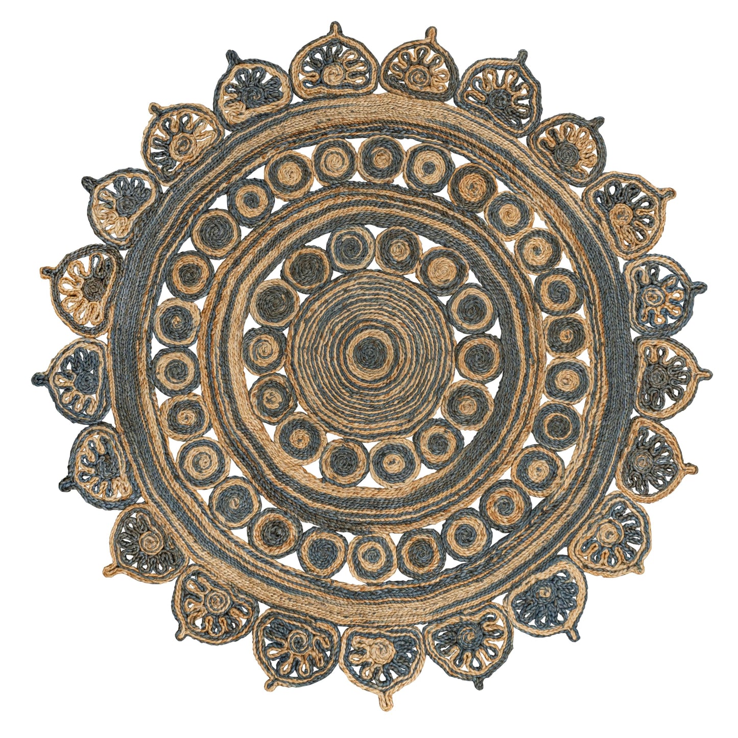 JONATHAN Y Flora Medallion Jute Blue/Natural 4' Round Indoor Area Rug, Bohemian, Contemporary, Easy-Cleaning for Living Room, Bedroom, Kitchen, Pet Friendly, Non-Shedding (RNF118A-4R)