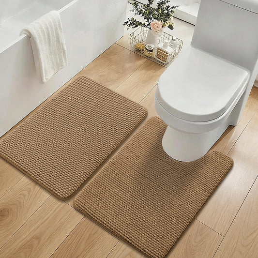 YIHOUSE Bathroom Rugs Set 2 Piece, Extra Soft Absorbent Chenille Bath Mat & U-Shaped Contour Toilet Rug, Non Slip Machine Washable Bath Mat for Shower Tub Sink, Beige