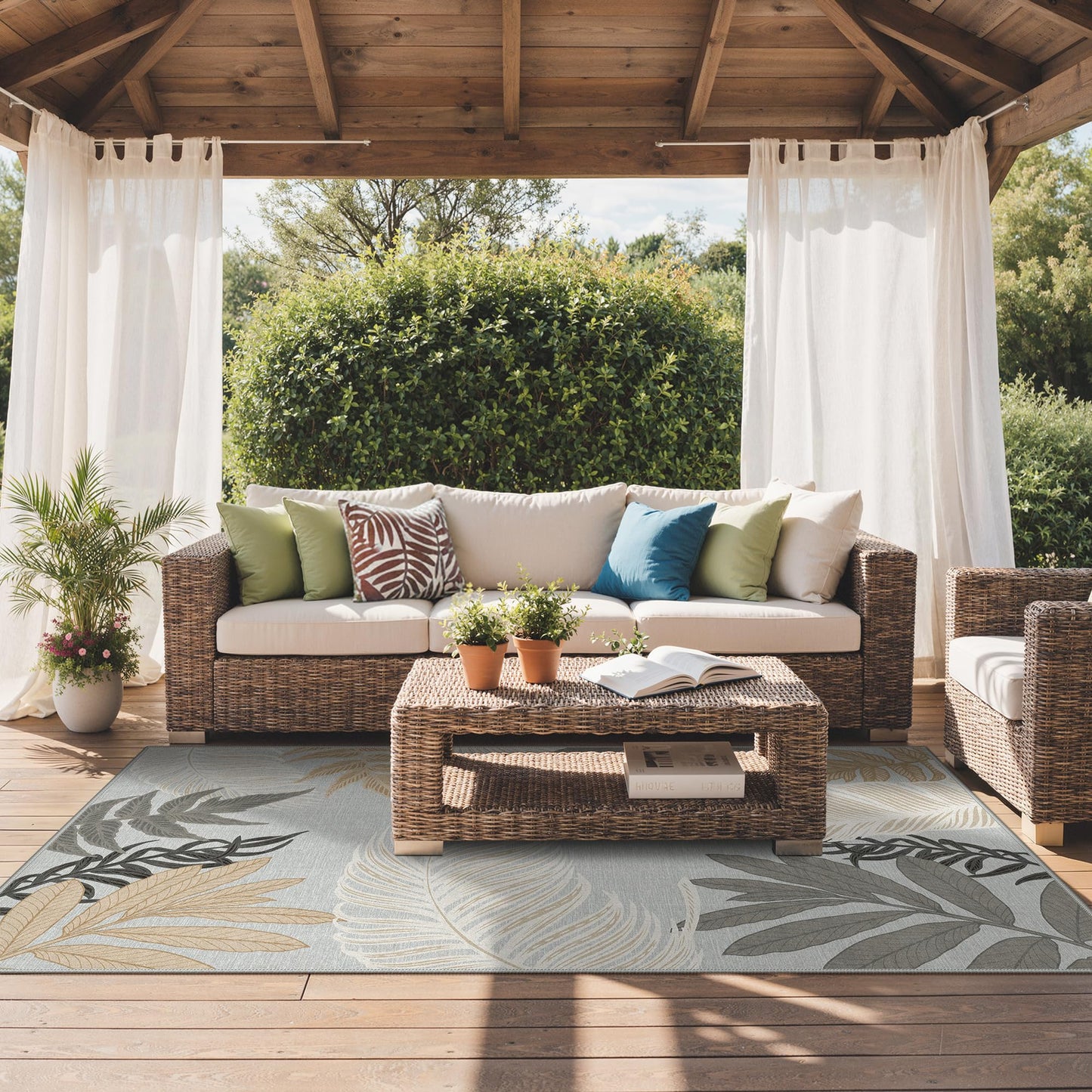 GENIMO Outdoor & Indoor Area Rug 5'x8', Waterproof, Non-Shedding, Easy Cleaning, Leaf Mat for Patio, Living Room, Balcony, Dining Room, RV, Deck, Bedroom, Camping, Outside Carpet, Sand Grey