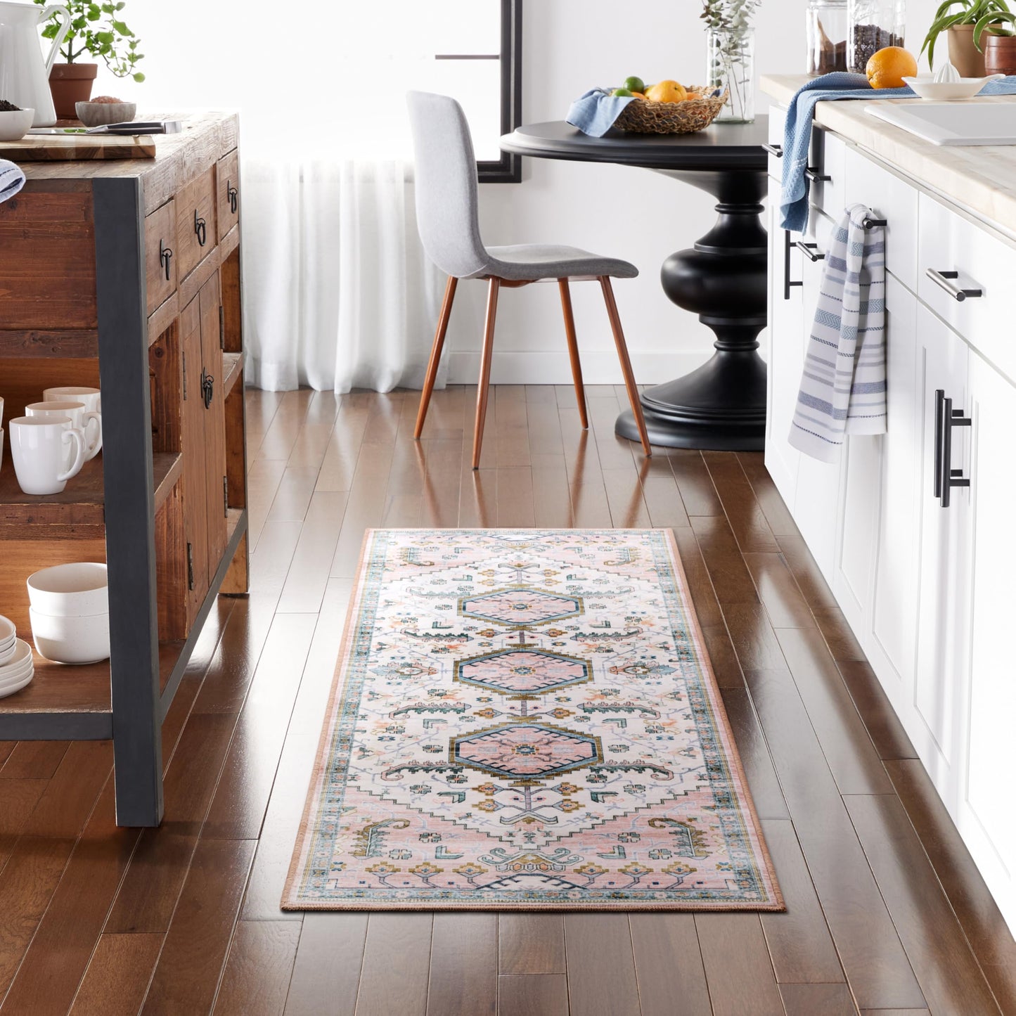 EVERWASH Haven Modern Medallion Machine Washable Area Rug with Airflo Technology for Easy Clean, Ultra-Soft Non-Slip Rug with Built-in Pad, Pet, Family & Allergy Friendly Rug, Blush, 2'6"x7'
