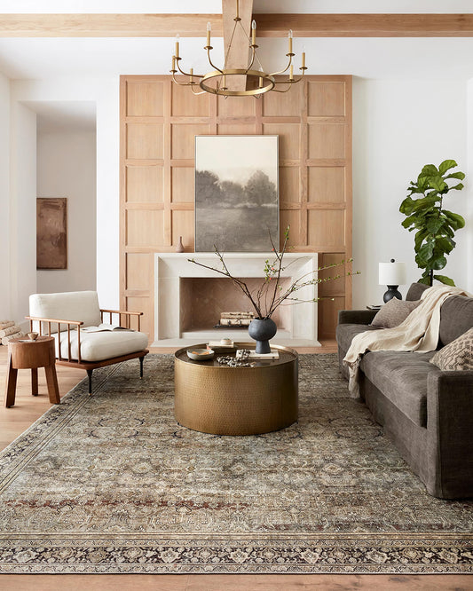 Loloi Layla Collection LAY-03 Olive/Charcoal 9'-0" x 12'-0" .13" Thick Area Rug, Soft, Durable, Vintage Inspired, Distressed, Low Pile, Non-Shedding, Easy Clean, Printed, Living Room Rug