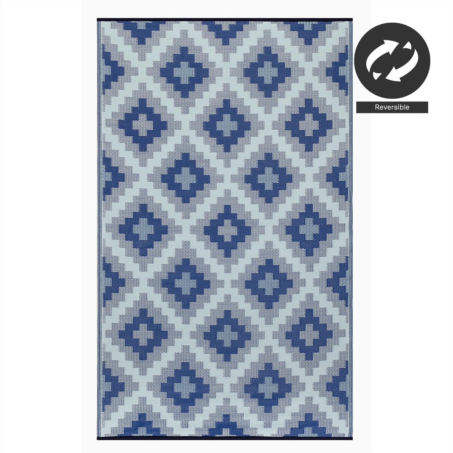 FH Home Outdoor Rug - Waterproof, Fade Resistant, Reversible - Premium Recycled Plastic - Geometric - Patio, Deck, Porch, Balcony, Laundry Room - Aztec Kilim - Blue Multi Crease Free - 4 x 6 ft