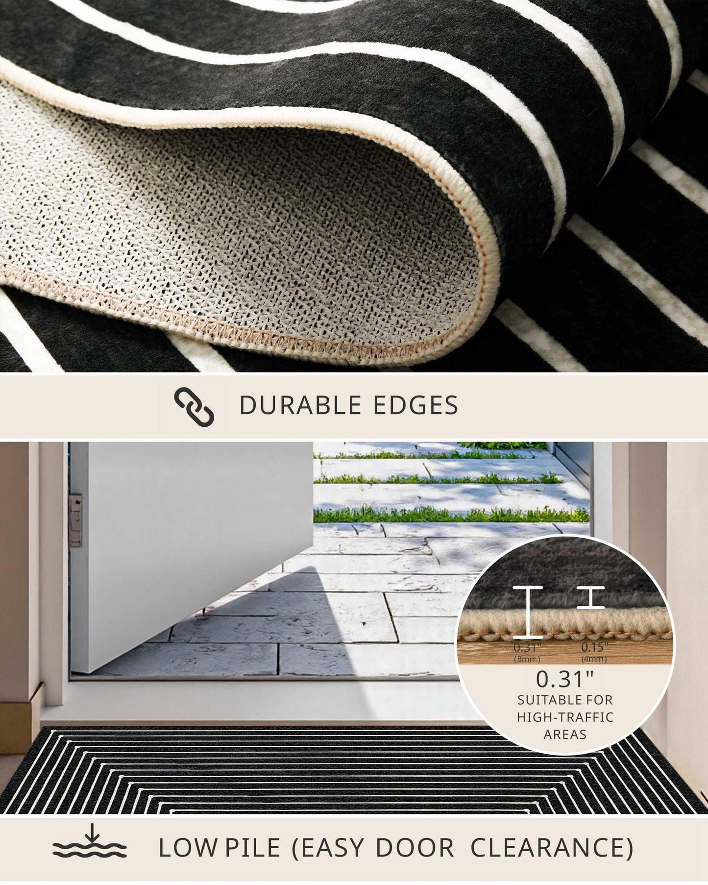 Latte&Fog 5x7 Area Rugs for Living Room Bedroom, Modern Abstract Washable Rug, Boho Non Slip Low Pile Carpet for Indoor Dining Room, Office, Dorm, Classroom, Farmhouse and Kids Room - Indigo Black