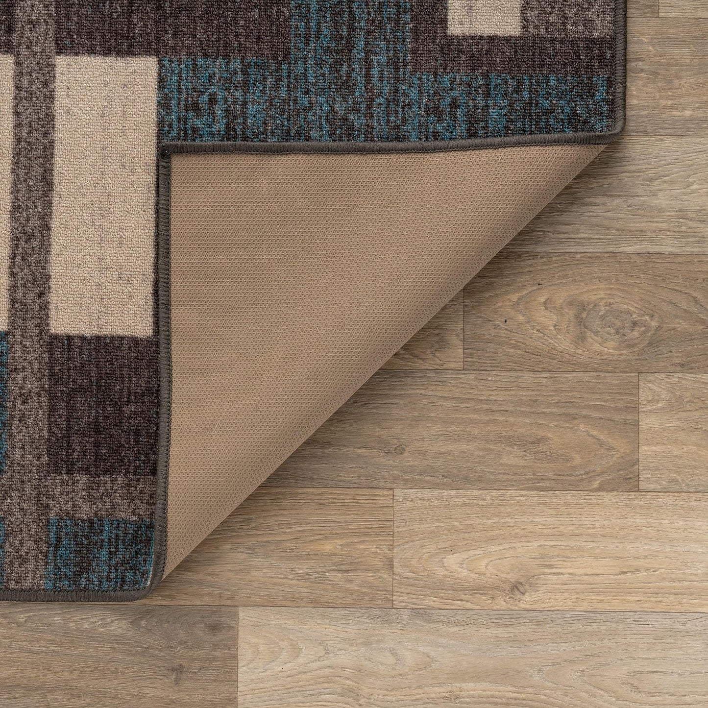 Rugshop Contemporary Geometric Power Loomed Indoor Runner Rug, Cool Slate Abstract Rectangle Design, Non-Slip Backing, Living Room Bedroom Home Office, Easy-Care Spot Clean, 2' x 12' Blue