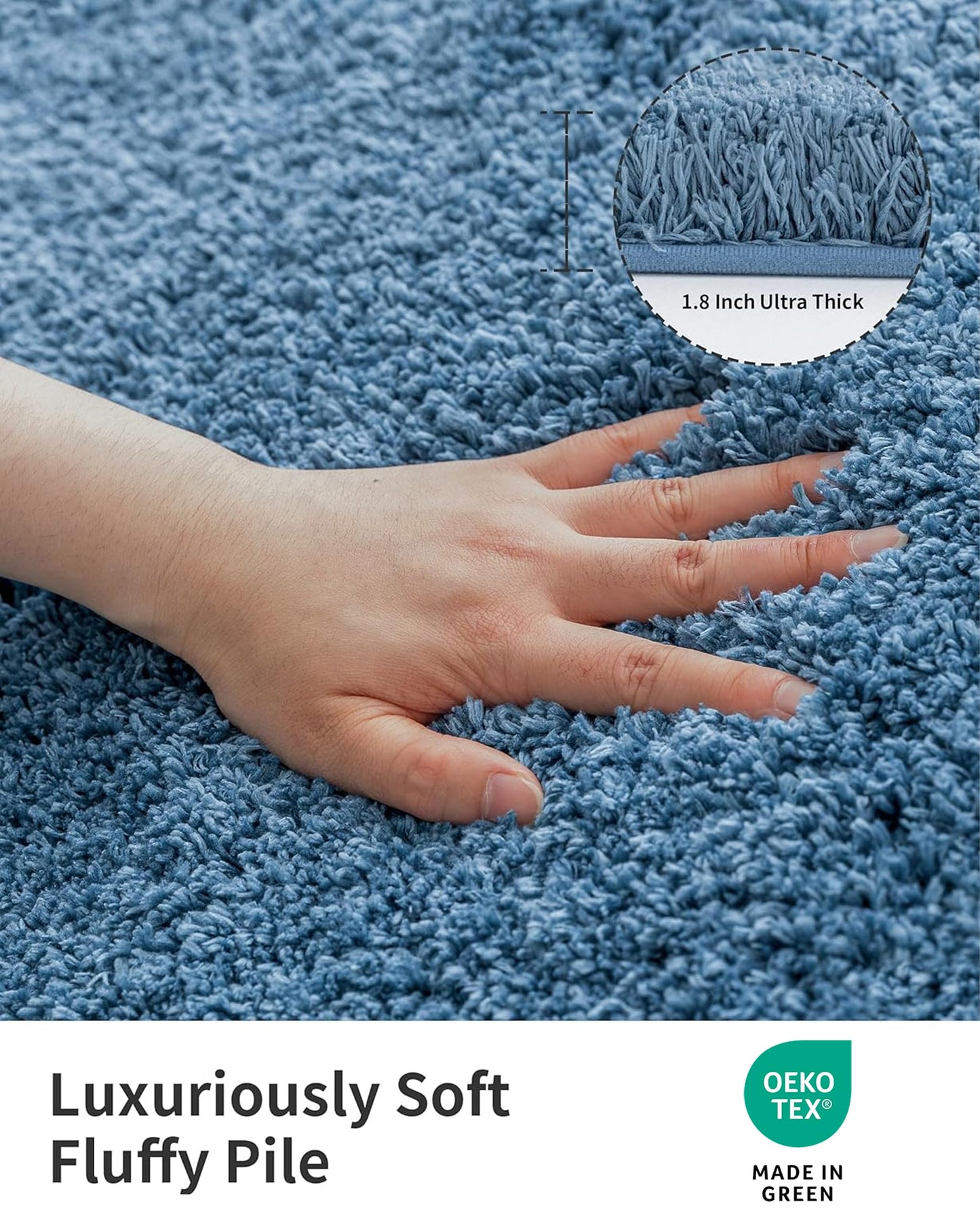 ILANGO Blue Bathroom Rugs 24" × 17" Small Non Slip & Super Absorbent Extra Thick Soft, Washable Bath Mat for Floor, Microfiber Plush Shaggy Bath Rug with Rubber for Bathtub Shower Room Sink