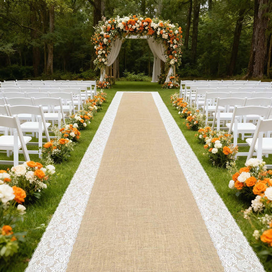 GoldenXin 3ft x 20 ft Wedding Aisle Runner Outdoor for Wedding Ceremony with Lace Jute Rustic Natural Burlap Decorations Beach Garden Church Reception Craft Decor