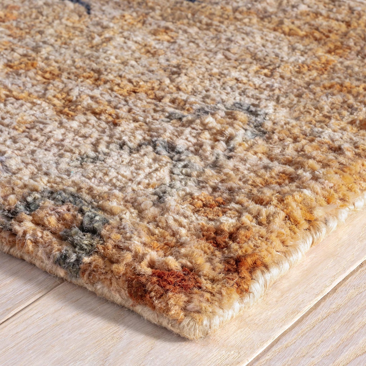 Dash and Albert Horseshoe Neutral Hand Knotted Jute Rug, Runner-2.5 X 8 Feet, Neutral/Blue Geometric Pattern - Premium Luxury Hotel Quality Soft Breathable Hypoallergenic Machine Washable Easy