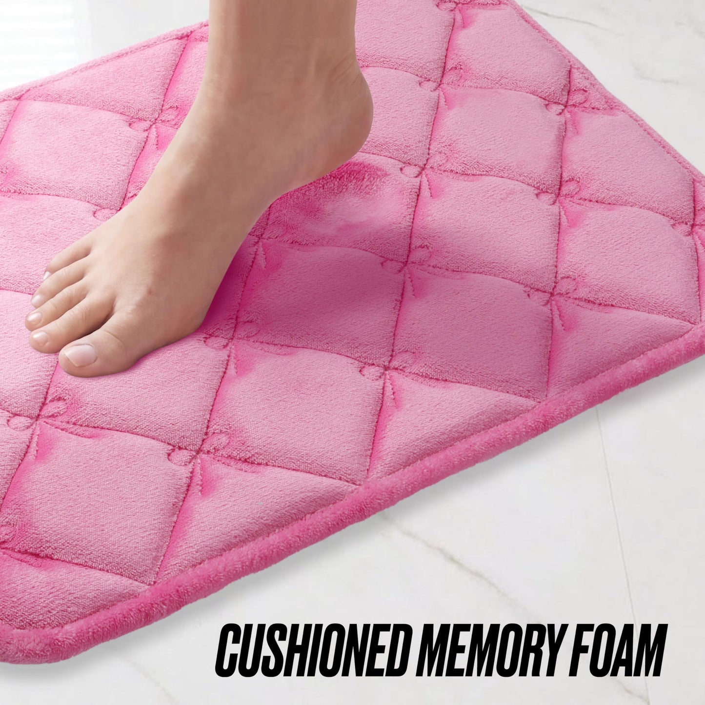 Juicy Couture Quilted 2-Piece Memory Foam Bath Mat Set 17" x 24" / 20" x 32" Mini Bows Lattice Hot Pink Skid-Resistant Bath Rug Set
