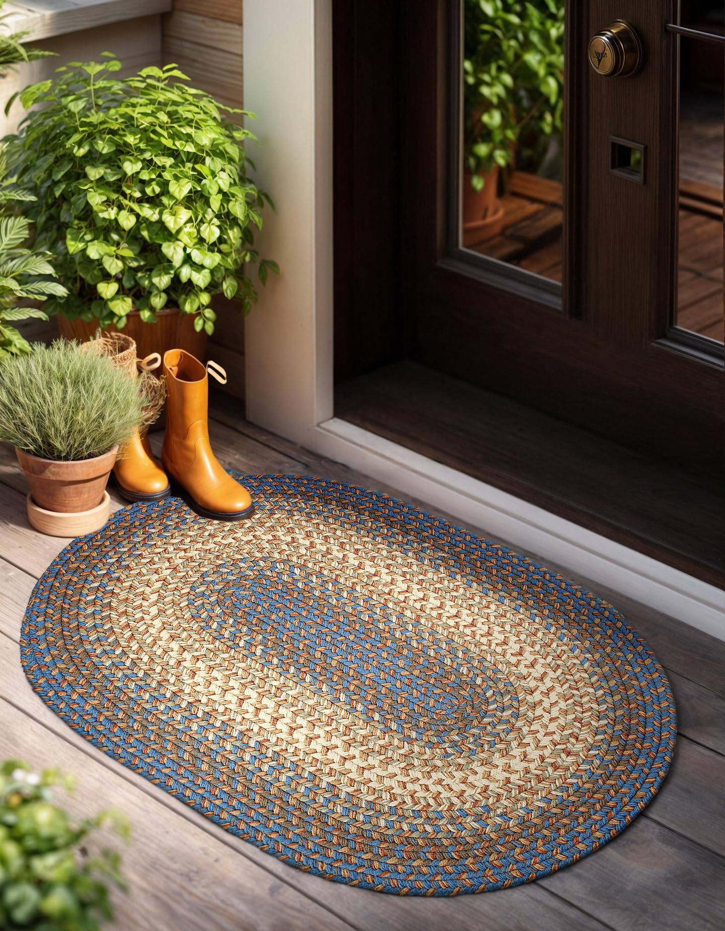 RRI Home Decor EastEnd EL93 Blue Lake 2' x 3' Oval - Braided Area Rug, Home Decor, Floor Mat or Bedroom Rug - Easy Care, Ideal for High Traffic Areas in Hallway and Living Room - Made in USA