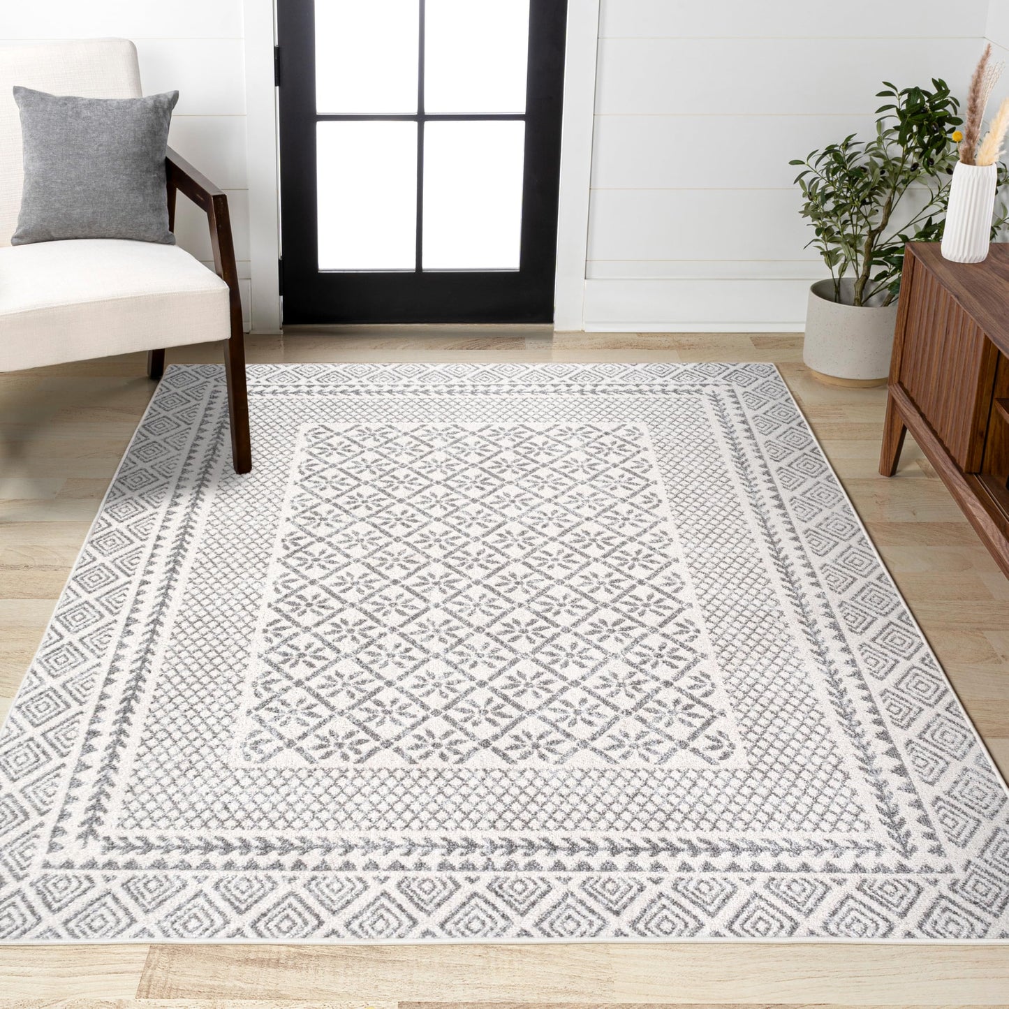 JONATHAN Y Athens Modern Geometric Boho Gray/Cream Indoor Area Rug, 3x5, Moroccan, Farmhouse, Easy-Cleaning for Living Room, Bedroom, Kitchen, Pet Friendly, Non-Shedding (MOH107A-3)