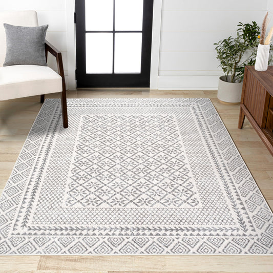 JONATHAN Y Athens Modern Geometric Boho Gray/Cream Indoor Area Rug, 3x5, Moroccan, Farmhouse, Easy-Cleaning for Living Room, Bedroom, Kitchen, Pet Friendly, Non-Shedding (MOH107A-3)