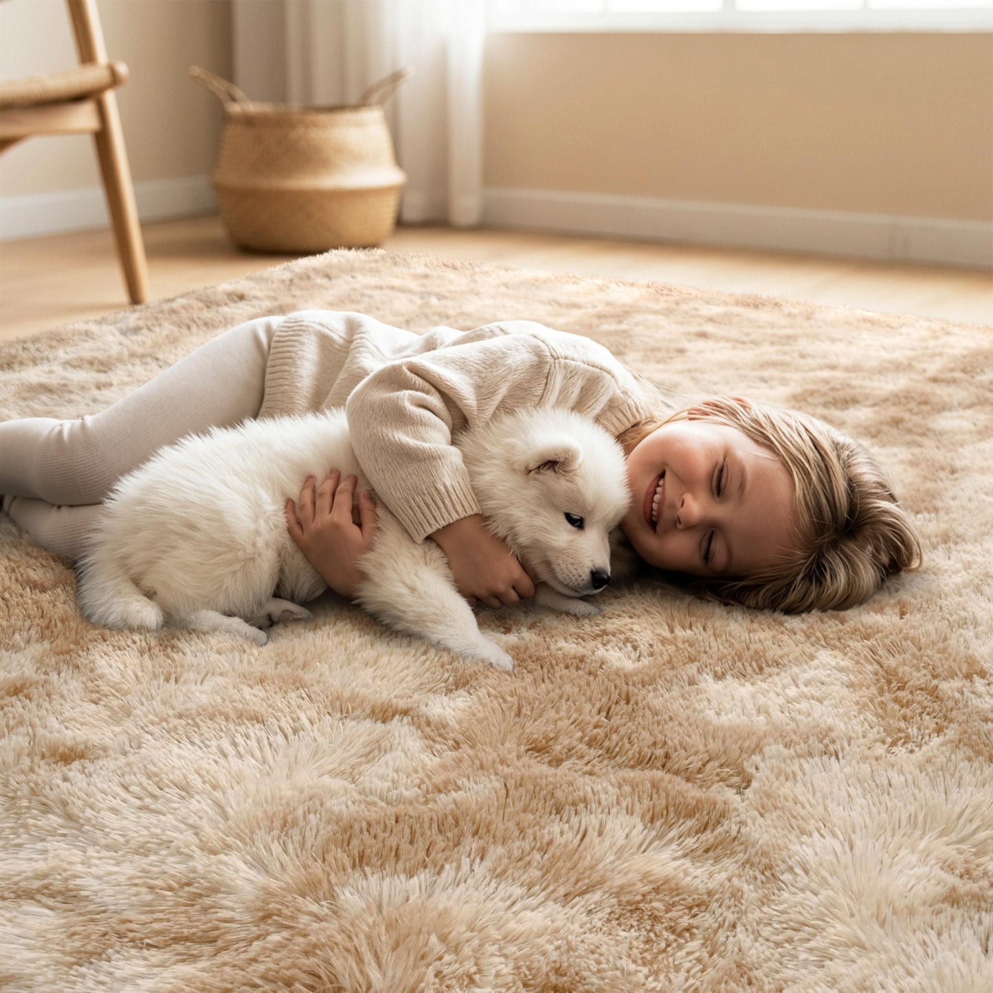KIXINWA Rug for Bedroom, 4x6 Area Rug for Living Room, Fluffy Carpet for Kids Nursery Dorm Room, Soft Shag Non Slip Floor Rugs, Home Décor Carpet, Machine Washable, Tie-Dyed Camel
