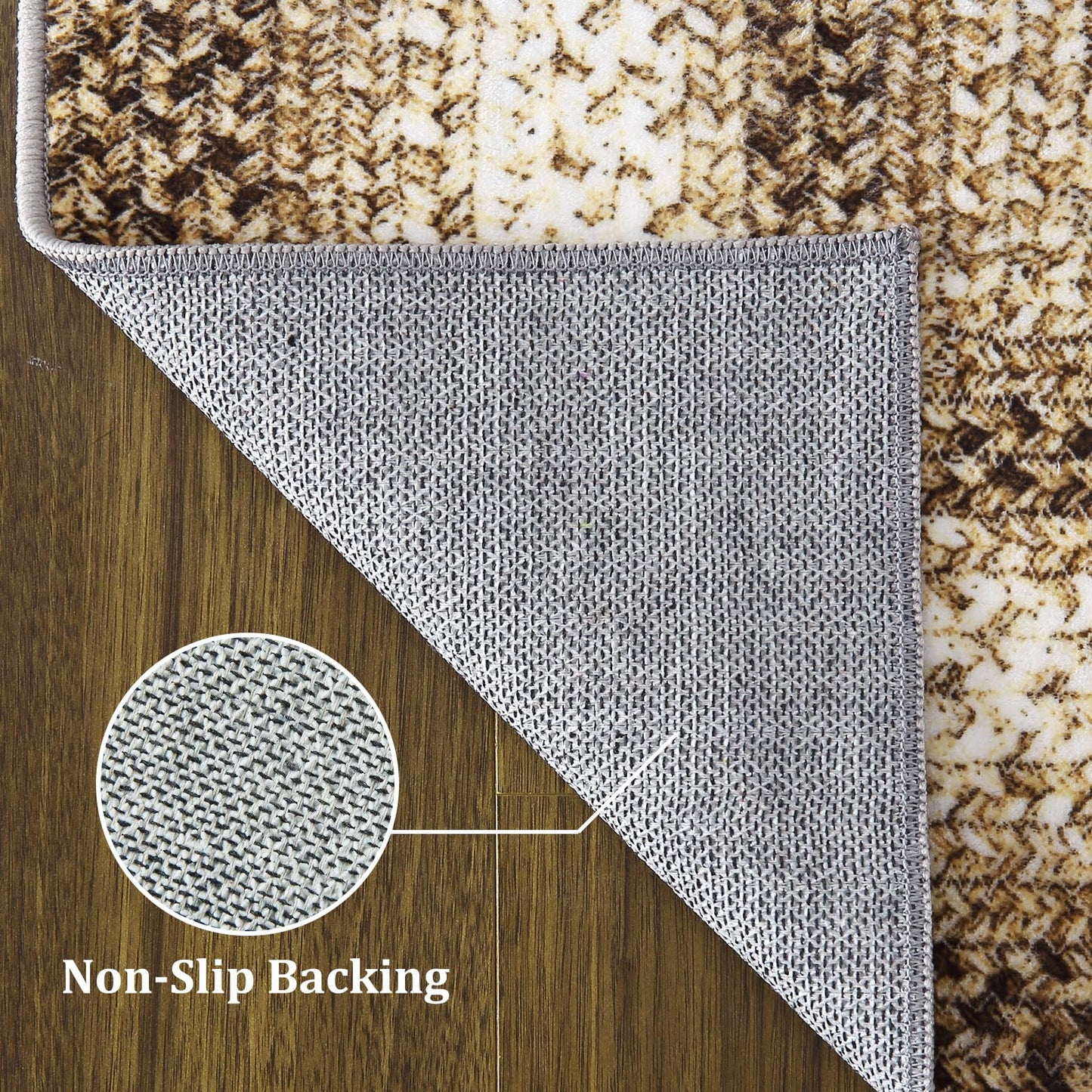 ROYHOME Living Room Area Rug 5x7 Modern Braided Print Area Rug Geometric Border Dining Room Throw Carpet Washable Carpet Rustic Large Boho Mat for Bedroom Nursery, Taupe