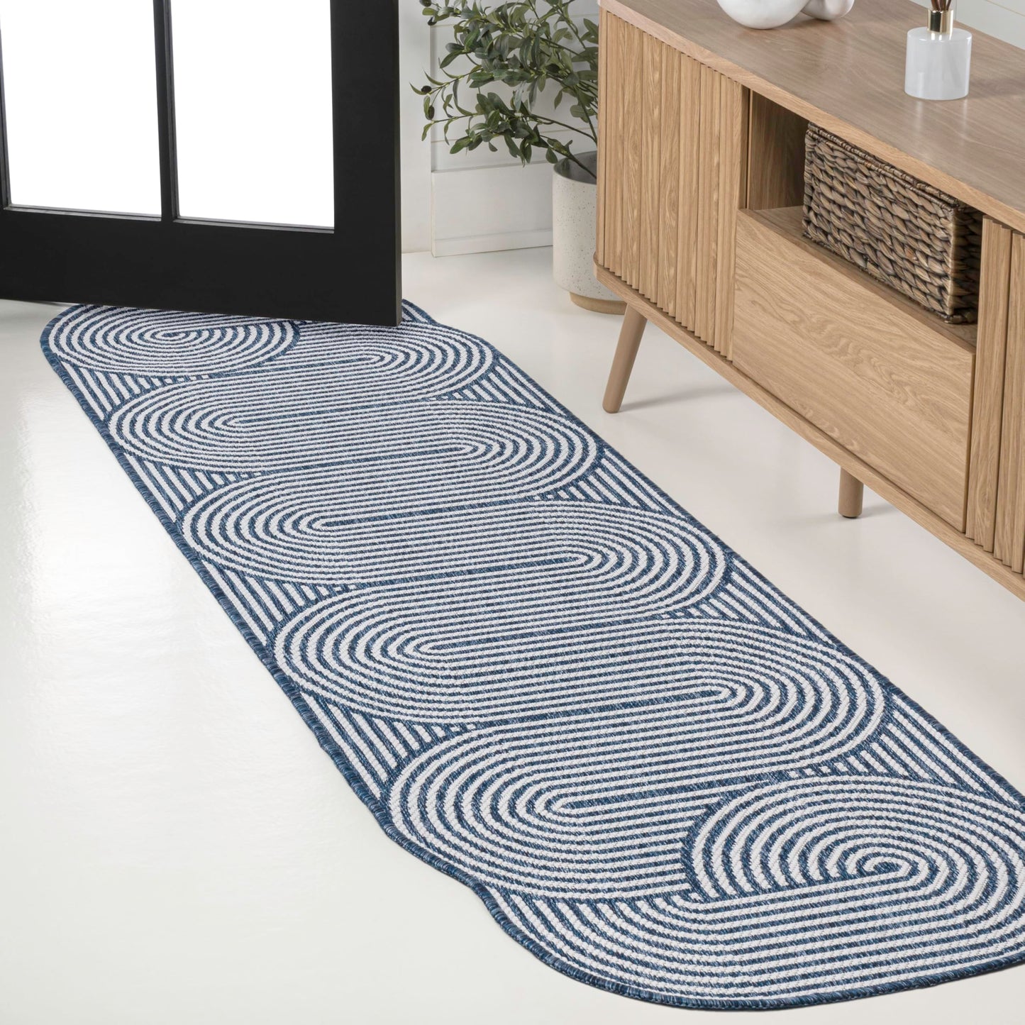 JONATHAN Y Geometric Arch Stripe Indoor Outdoor Runner Rug 2X8 Cream/Navy, Margot Modern for Backyard, Patio, Porch, Easy-Cleaning, High Traffic, Pet-Friendly, Non-Shedding (SHP201C-28)