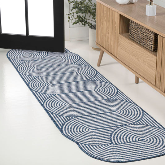 JONATHAN Y Geometric Arch Stripe Indoor Outdoor Runner Rug 2X8 Cream/Navy, Margot Modern for Backyard, Patio, Porch, Easy-Cleaning, High Traffic, Pet-Friendly, Non-Shedding (SHP201C-28)