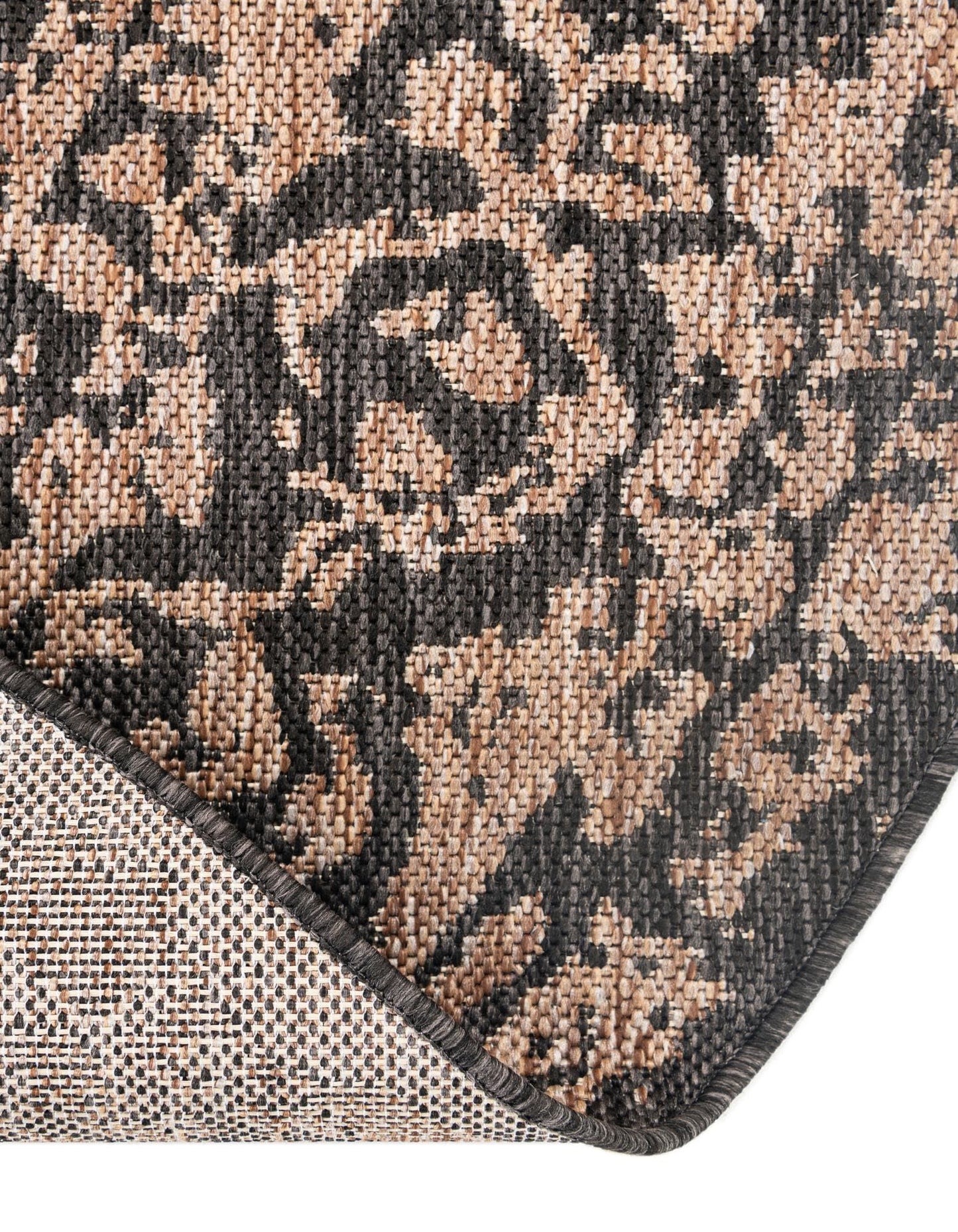 Rugs.com Outdoor Traditional Collection Rug – 6 Ft Round Black Flatweave-Pile Rug Perfect for Kitchens, Dining Rooms
