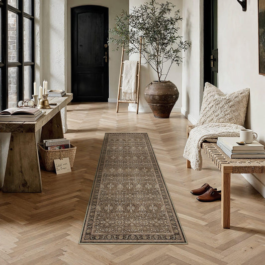 HUGEAR Brown 2x6 Runner Rugs Washable for Hallway Distressed Vintage Rug Throw Carpet Non-Shedding & Non-Slip Low Pile for Living Room Bedroom Dining Room Kitchen Office Home Decor