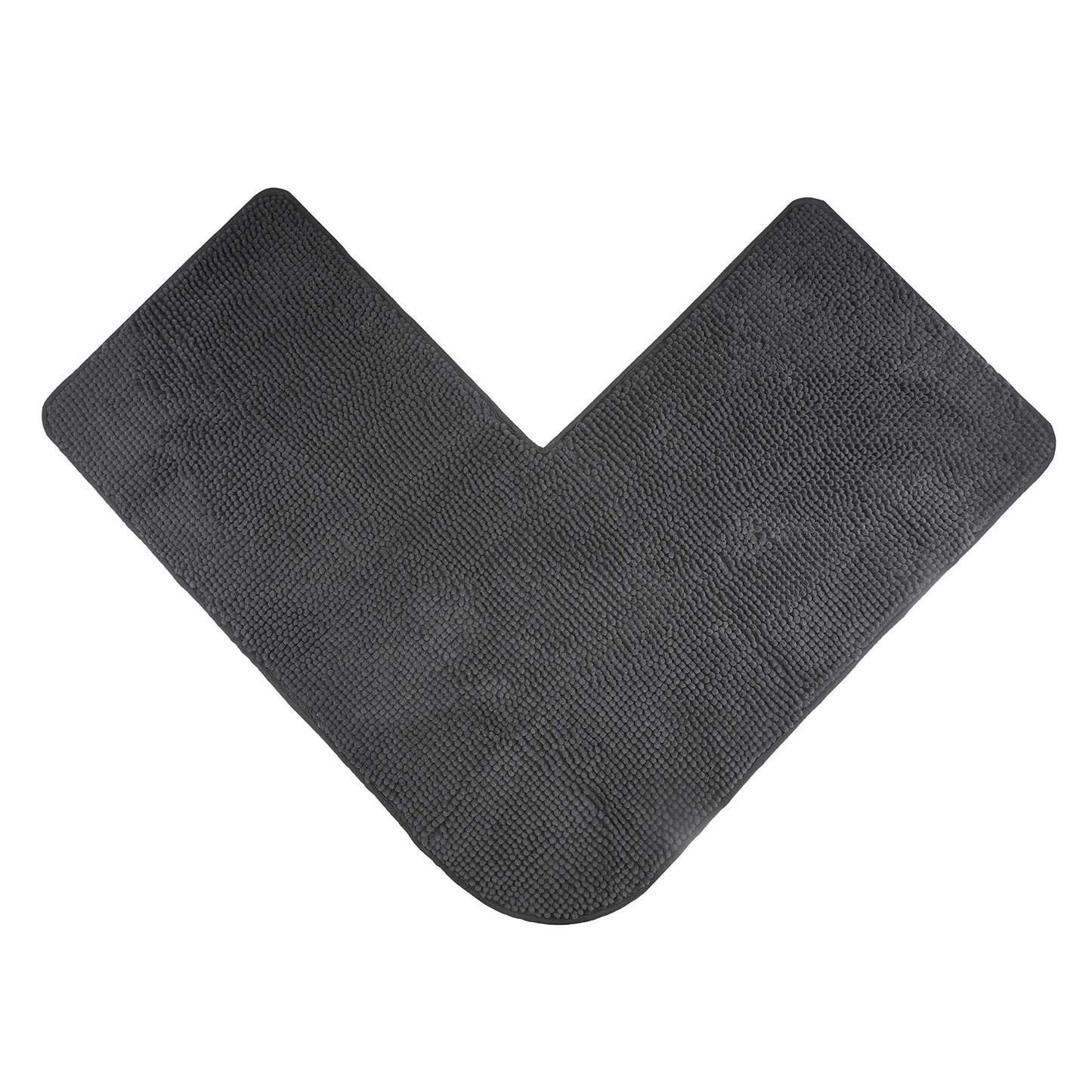 fluffy Bath Mat for Corner Showers, Made of Chenille, with Non-Slip Bottom (L-Shape | Inner Dimensions 20 x 20 inch, Anthracite)
