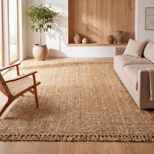 JONATHAN Y Handwoven Jute Fringe Natural Indoor Area Rug, 8x10, Pata, Bohemian, Rustic, Cottage, Easy-Cleaning for Living Room, Bedroom, Kitchen, Non-Shedding (NRF103A-8)