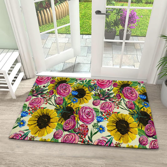 Door Mat, Colorful Shells Welcome Mat, Colorful Floral Doormats Indoor Entrance, Indoor Outdoor Mat, Low-Profile Floor Rugs for Entry, Patio, 17''x30''