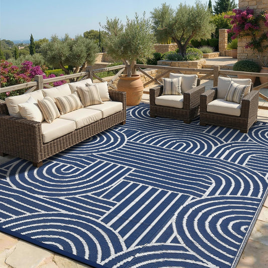 Garvee Reversible Rainbow Outdoor Rug 6x9, Waterproof Outdoor Plastic Straw Rug, RV Mat for Picnics, Patio, Camping, Balcony, Deck, Backyard, Porch, Blue