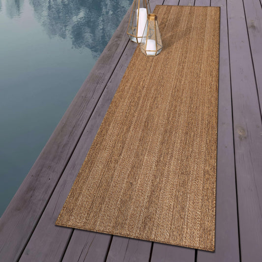 Rugshop Striped Indoor Outdoor Flat Woven Runner Rug,Natural Jute-Style,Easy-Care Patio Rug for Backyard Porch Deck Balcony, 2'3" x 8' Natural/Jute