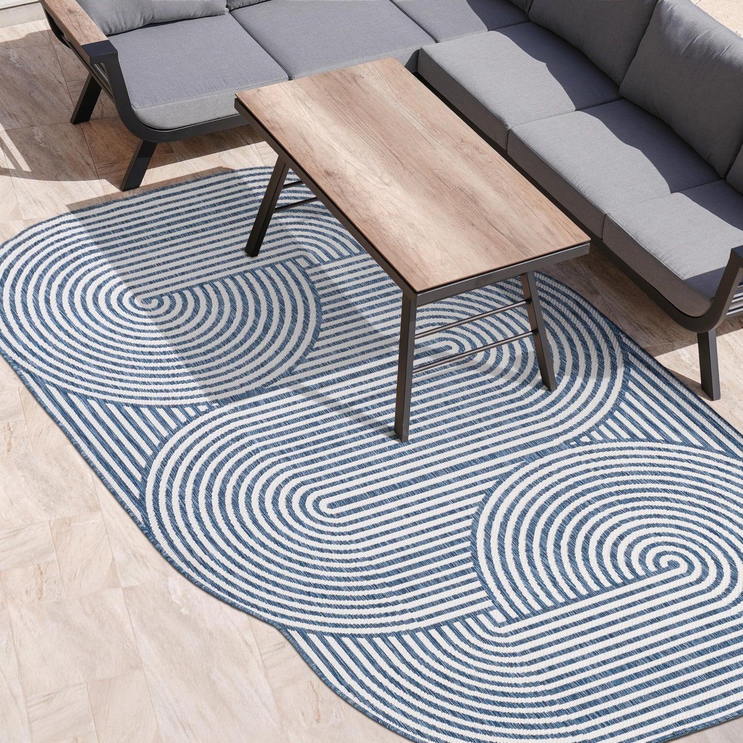 JONATHAN Y Geometric Arch Stripe Indoor Outdoor Area Rug 5X8 Cream/Navy, Margot Modern for Backyard, Patio, Porch, Easy-Cleaning, High Traffic, Pet-Friendly, Non-Shedding (SHP201C-5)