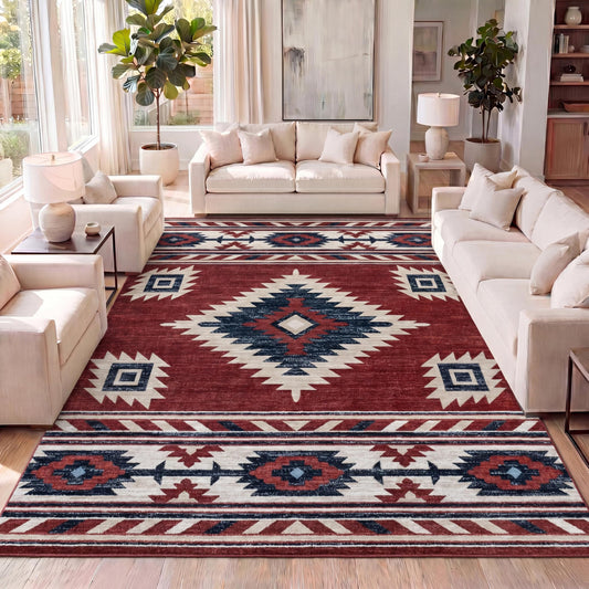 JONATHAN Y Medallion Southwestern Indoor Area Rug 4X6 Red/Navy/Cream, Serape for Living Room, Bedroom, Kitchen, Office, Easy-Cleaning, High Traffic, Pet-Friendly, Non-Shedding SWC100A-4