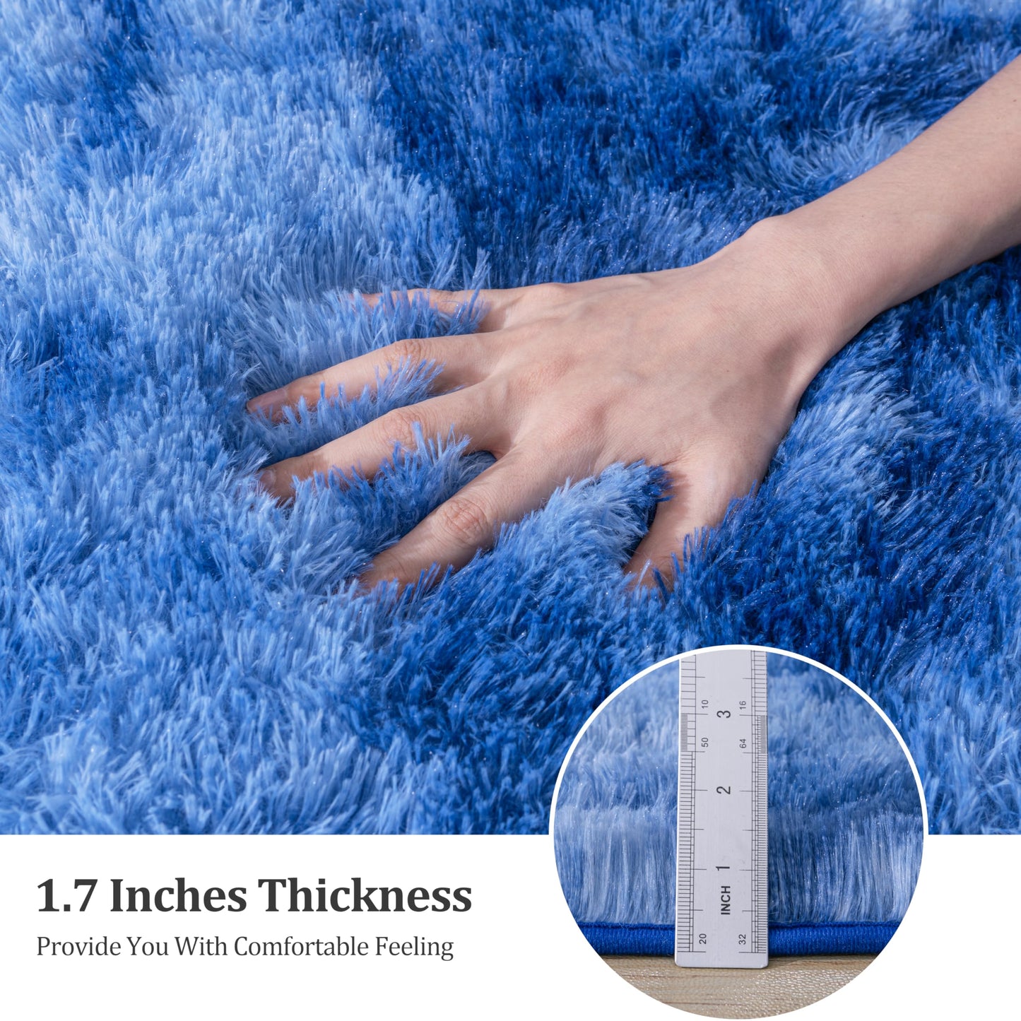 plumlik 8x10 Large Area Rugs for Living Room, Tie-Dyed Blue Fluffy Shag Rug for Bedroom and Nursery, Soft and Comfy, Big Carpet for Kids, Girls, Boys Room Dorm Home Decor Aesthetic, Upgrade Non Slip