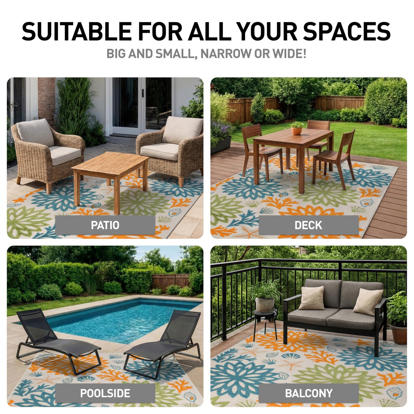 Rugshop Indoor/Outdoor High-Low Textured Area Rug, Coastal Floral, Easy-Clean Patio Rug for Porch Deck Balcony 6' 6" x 9' Multi
