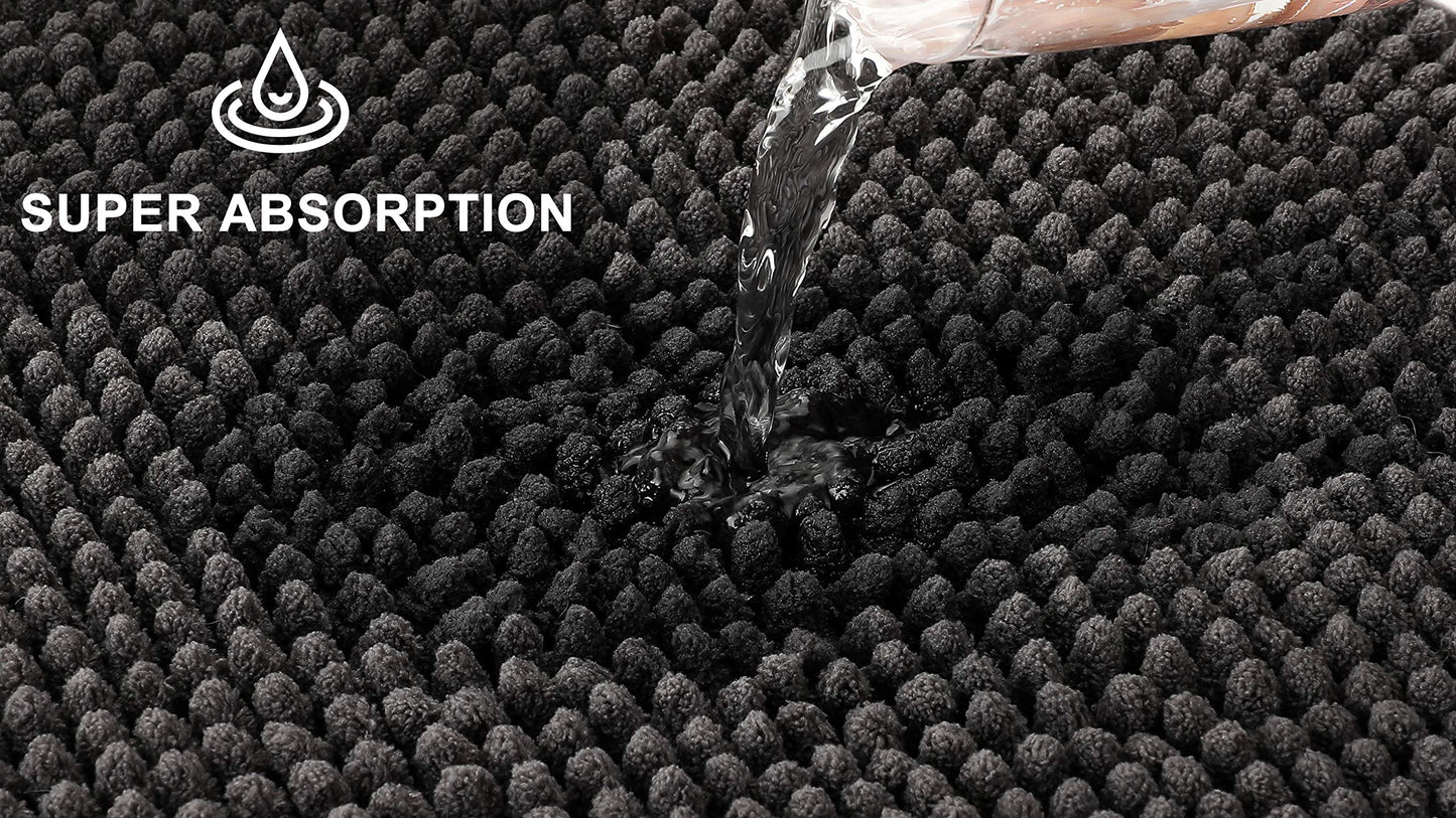 fluffy Bath Mat for Corner Showers, Made of Chenille, with Non-Slip Bottom (L-Shape | Inner Dimensions 20 x 20 inch, Anthracite)
