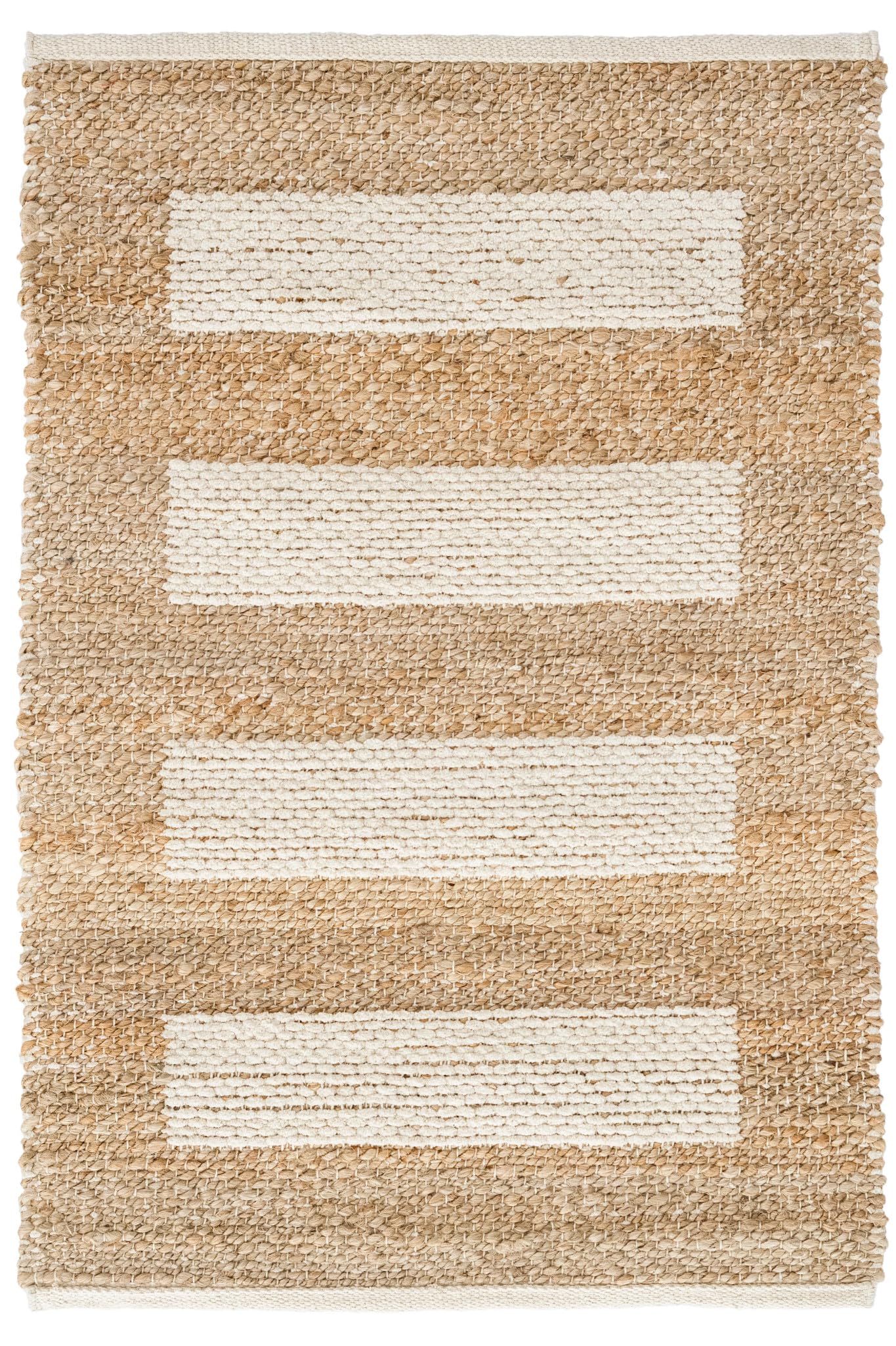 Dash & Albert Milo Ivory Handwoven Jute/Cotton Rug, 2 X 3 Feet, Tan Stripe Pattern