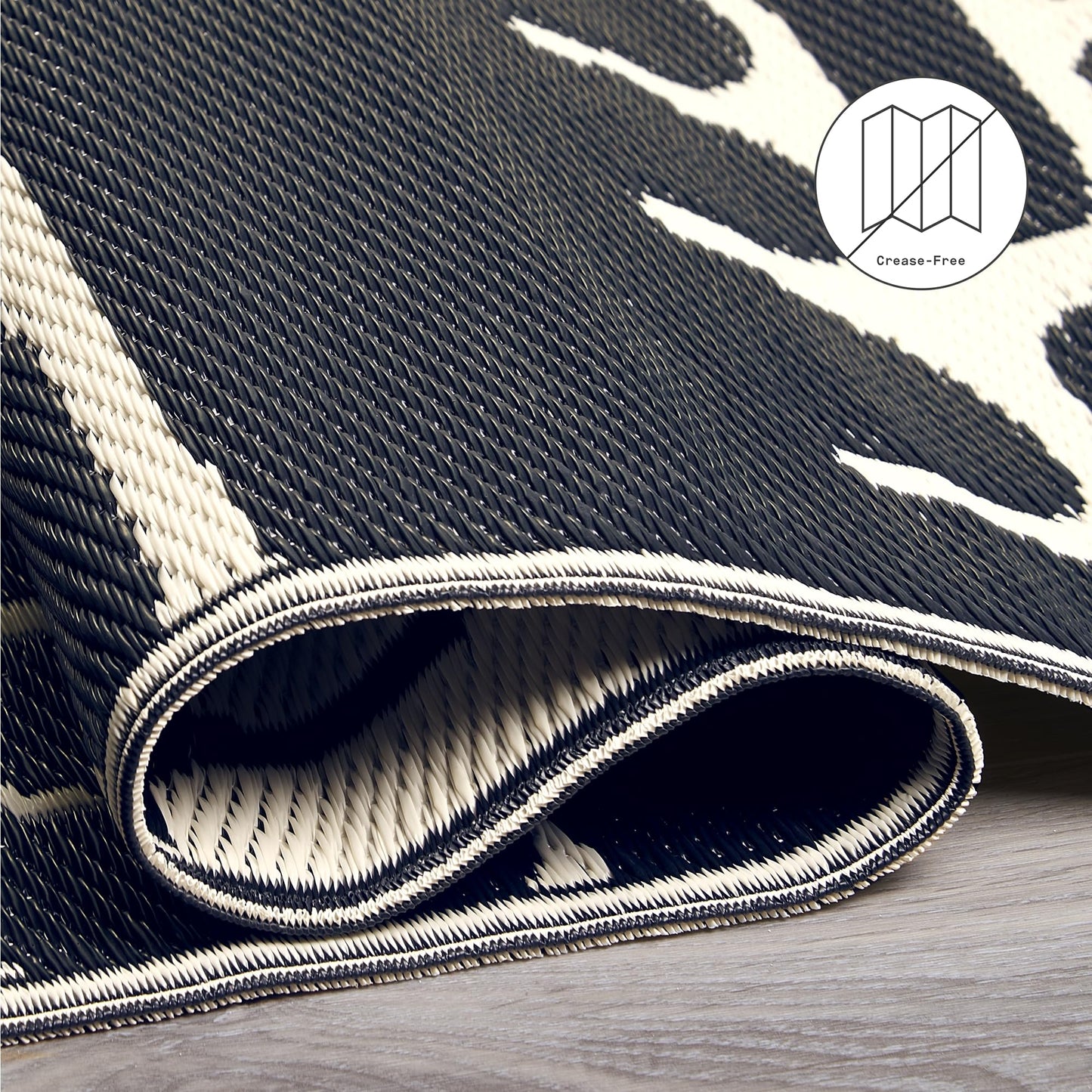 Fab Habitat Outdoor Rug - Waterproof, Fade Resistant, Crease-Free - Premium Recycled Plastic - Tribal, Black & White - Large Patio, Deck, Sunroom, Camping, RV - Serowe - Black - 5 x 8 ft
