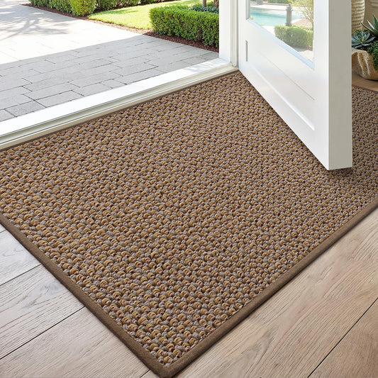 DEXI Indoor Door Mat Front Entrance, 24x36 Entryway Mats Inside Entry, Non Slip Washable Low Profile Doormat Dirt Trapper for House Floor Patio Backdoor, Beige