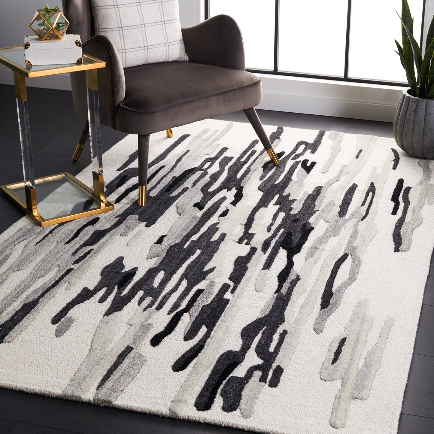 SAFAVIEH Rodeo Drive Collection Area Rug - 9' x 12', Ivory & Black, Handmade Mid-Century Modern Abstract Wool, Ideal for High Traffic Areas in Living Room, Bedroom (RD858Z)
