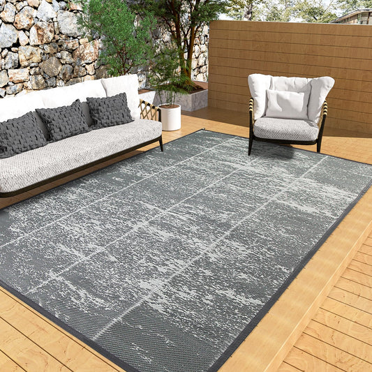 8'x 10' Outdoor Rug,Waterproof Reversible Patio Rugs,8x10 ft Plastic Straw Outdoor Carpet Foldable Plastic Camping Mat for Outside RV, Patio,Picnic,Camper,Balcony,Porch(Deep Gray)