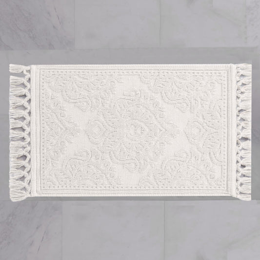 Jean Pierre - Ricardo Bath Mat, Woven Fringe Bathroom Rugs, 100% Cotton, Premium Bathroom Decor - Measures 21" x 41" - White