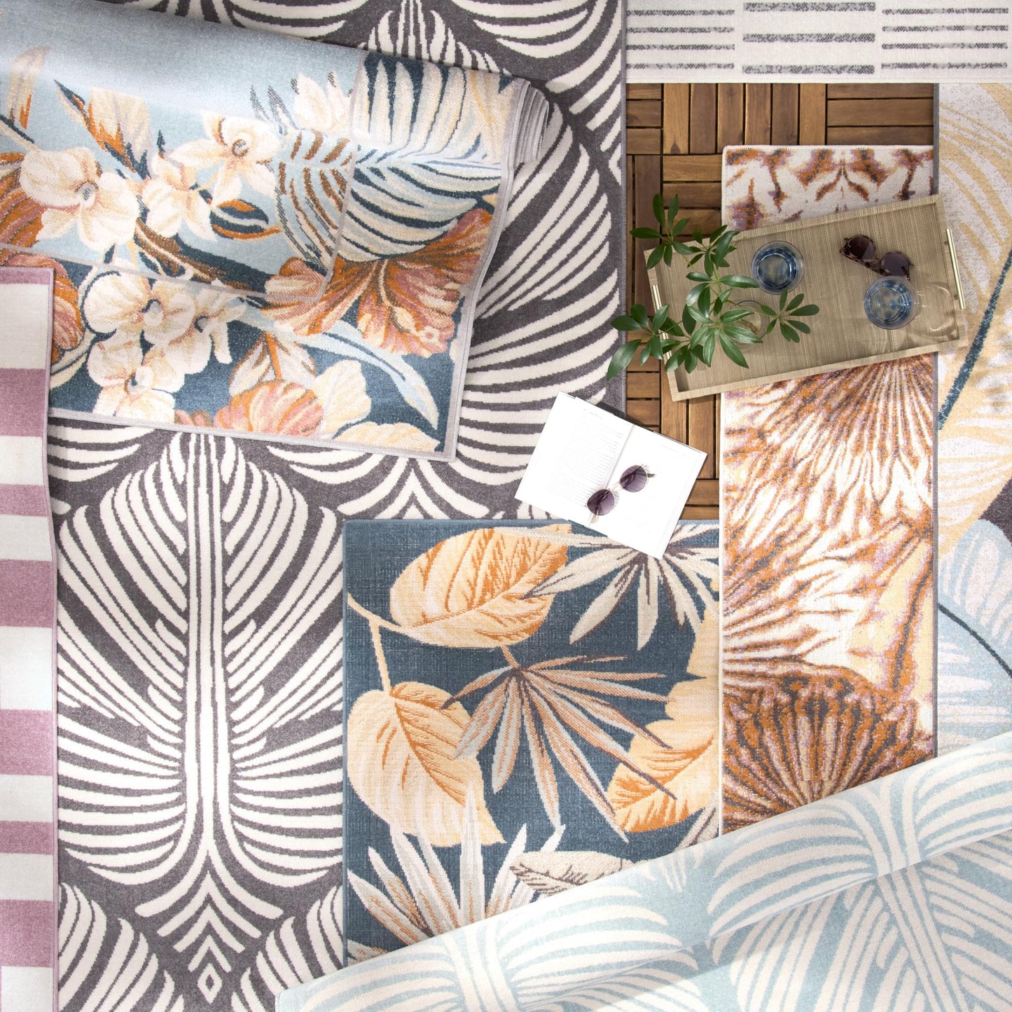 Tommy Bahama Abaco Tropical Foliage Indoor Outdoor Area Rug, Leaf Coastal Design, UV Fade Resistant, Ivory, 7'10"x10'2"